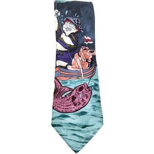 Carlo Riccci 100% Silk Fisherman Art Tie Made in Italy Fishing Vibrant Novelty